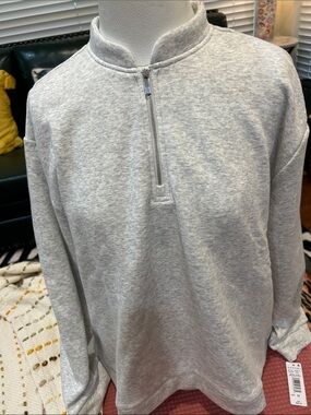 Women Light Gray Zip-Front Pullover Sweater inside plush cotton very warm , comf